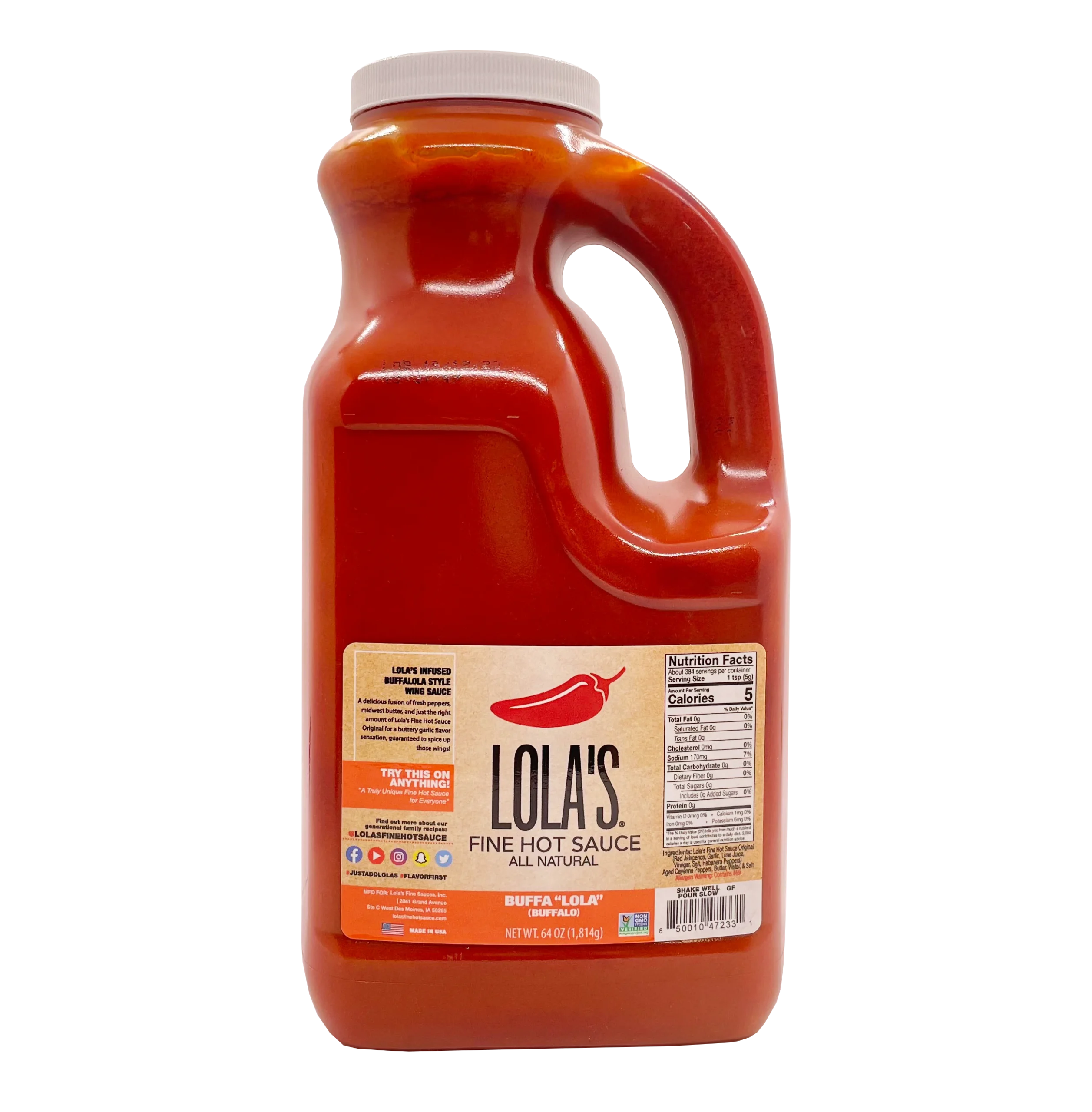 Lola's Fine Hot Sauce Buffalola Sauce Half 64 Ounce Size - 2 Per Case.
