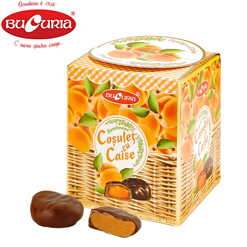BUCURIA Coșuleț cu Caise Chocolate Glazed Dried Apricot (kuraga) Gift Box 200g/12pack