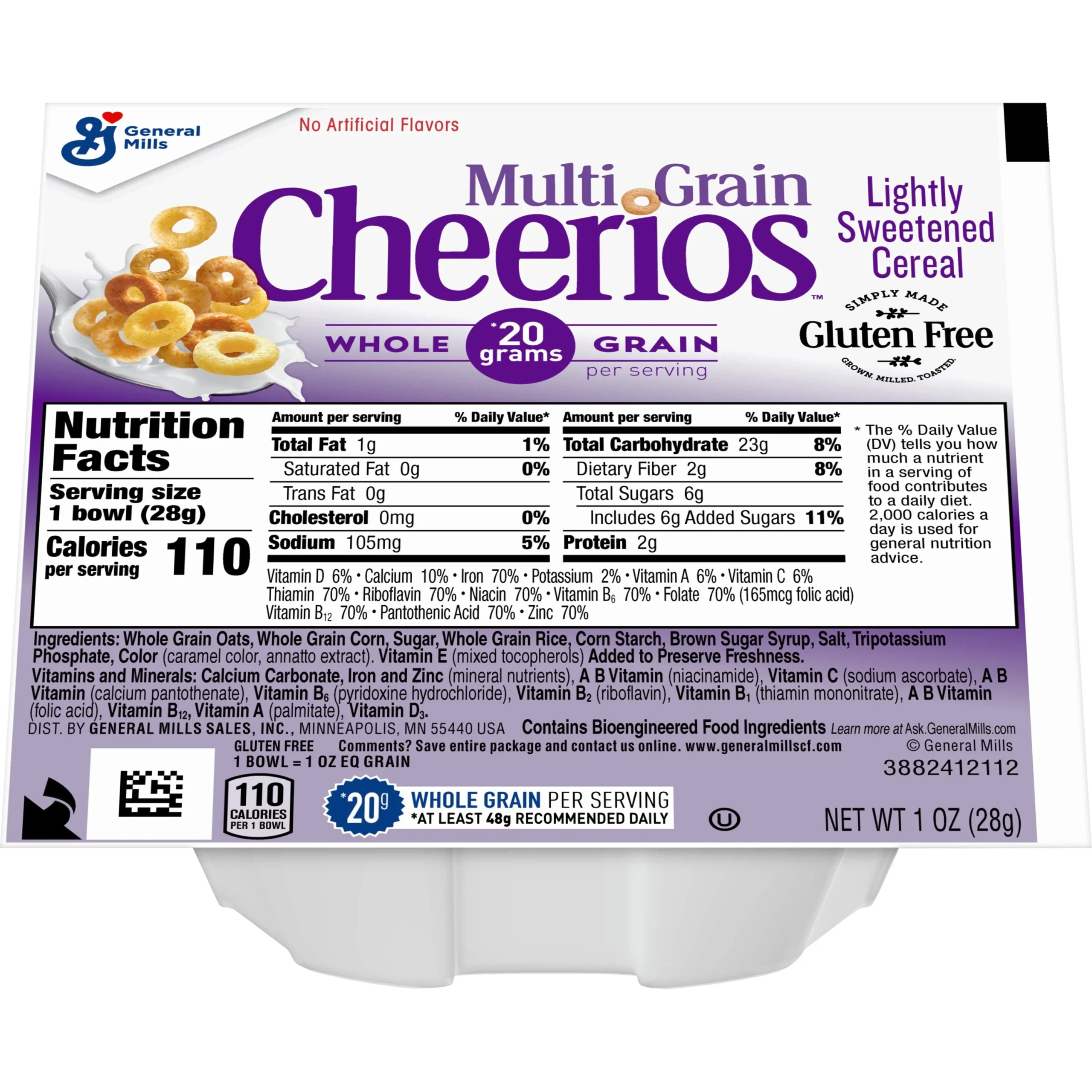 Multigrain Cheerios Cereal Single Serve Bowlpak 1 Ounce Size - 96 Per Case.
