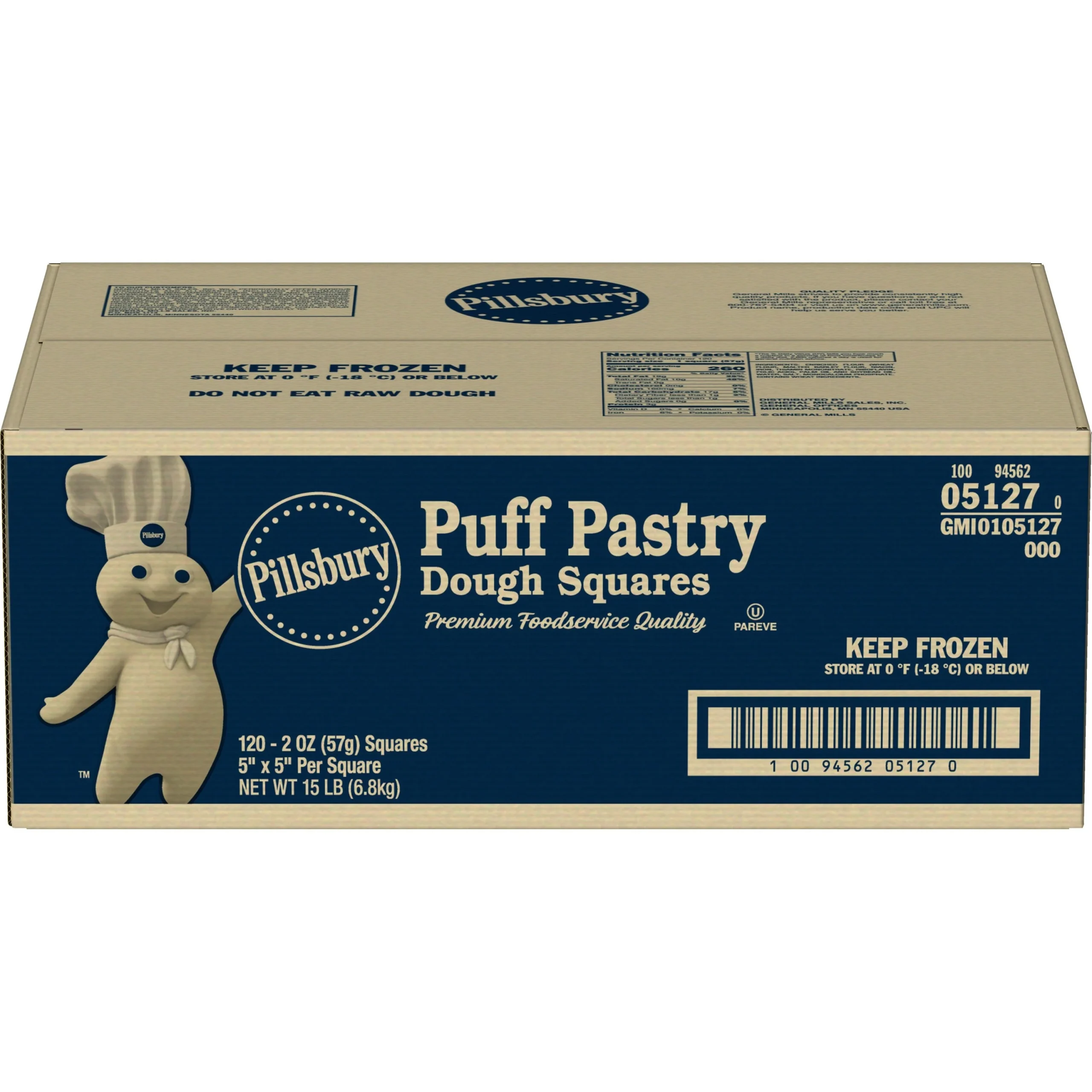 Pillsbury Best Frozen Puff Pastry Dough Squares Multiples 5 Inch x5 Inch 2 Ounce Size - 1 Per Case.