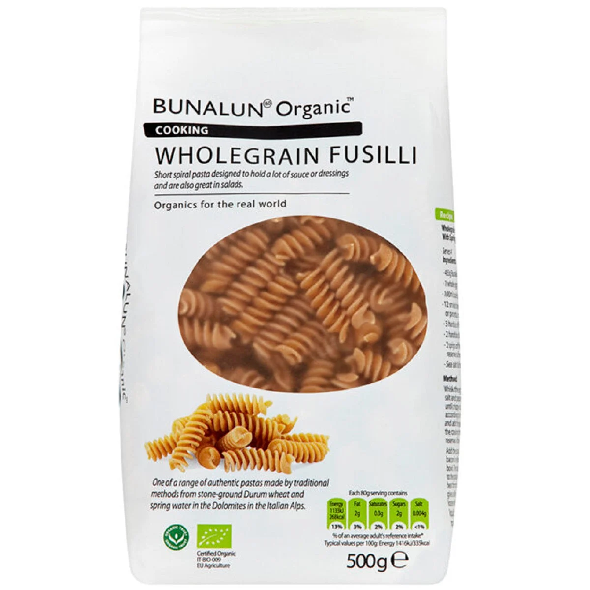 Bunalun Organic Wholegrain Fusilli 500g
