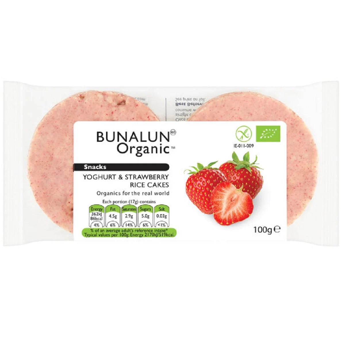 Bunalun Organic Yoghurt & Strawberry Rice Cakes 100g