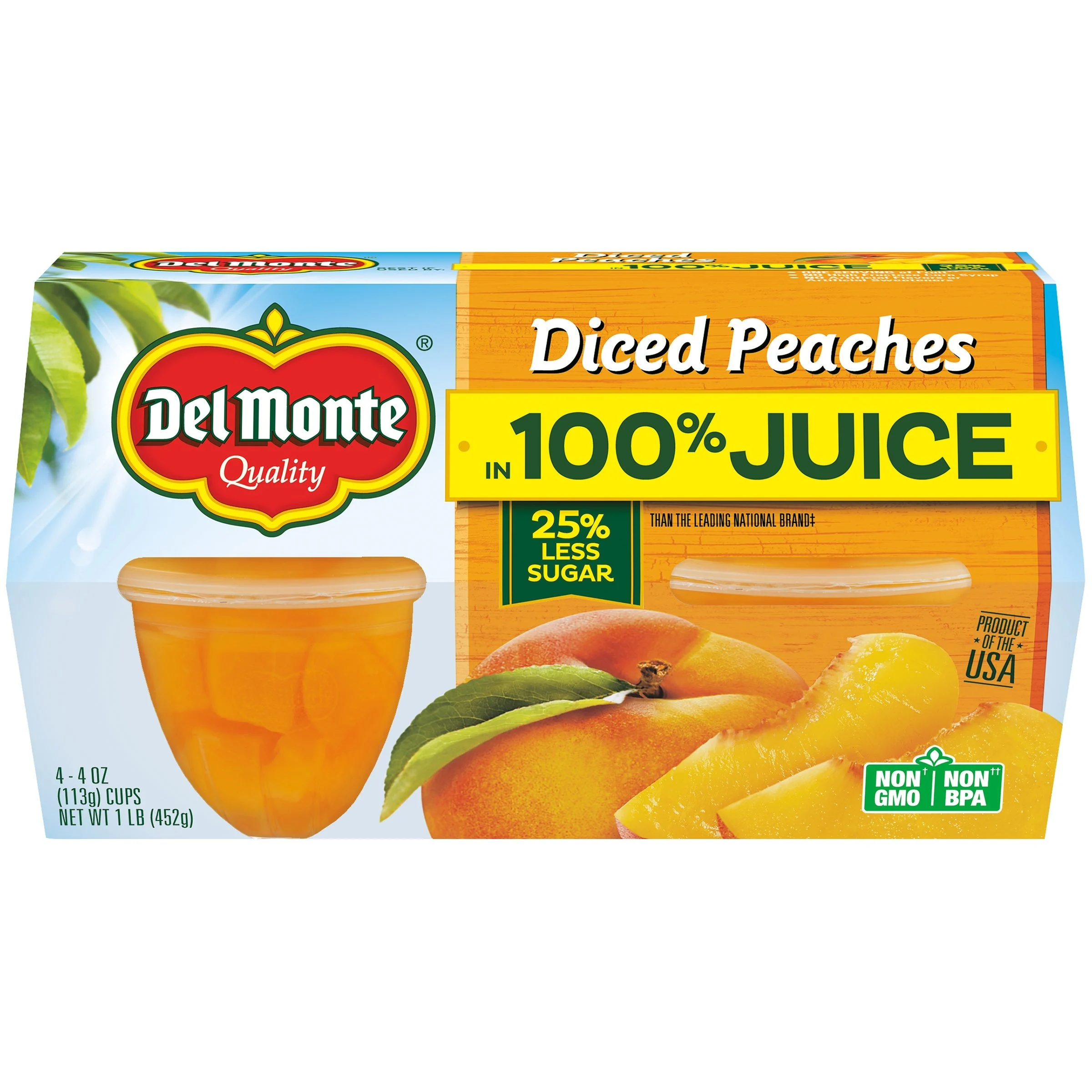 Peaches, Diced, in Juice, Plastic Cup, 4 Ounce,6 - 4 COUNT