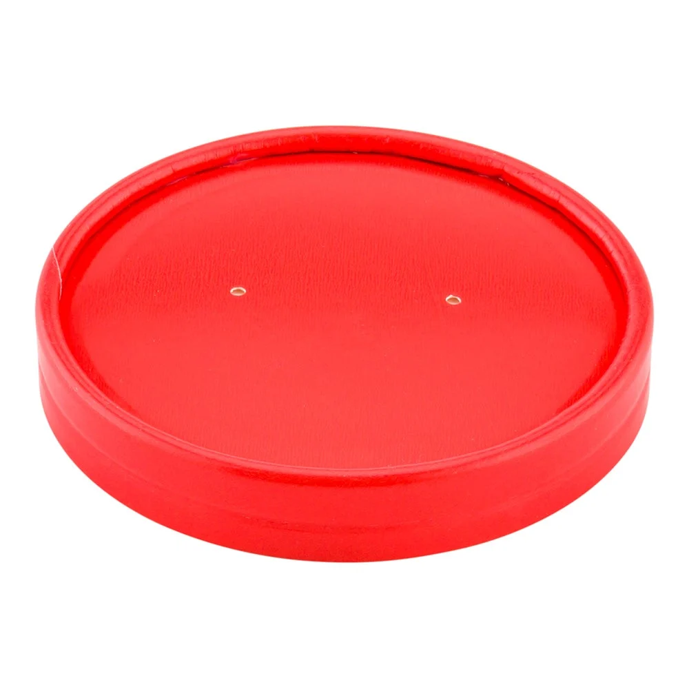 Lids, Flat, Bio Tek, Paper, Red, 3.5 Inch, Fits 12 Ounce Soup Cups,1 - 200 COUNT