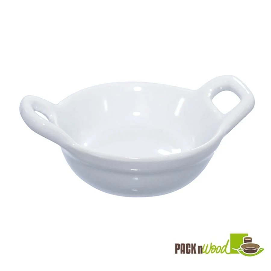 Casserole Dishes, Mini, 1 Ounce, Round, White, Porcelain, with Handles,6 - 4 COUNT