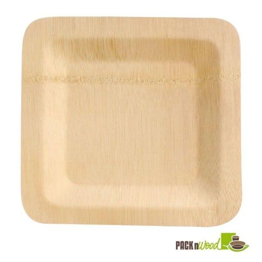 Plates, Veneer, Bamboo, 9 x 9 Inch, Natural, Square, 9 Linear Inch,2 - 25 COUNT