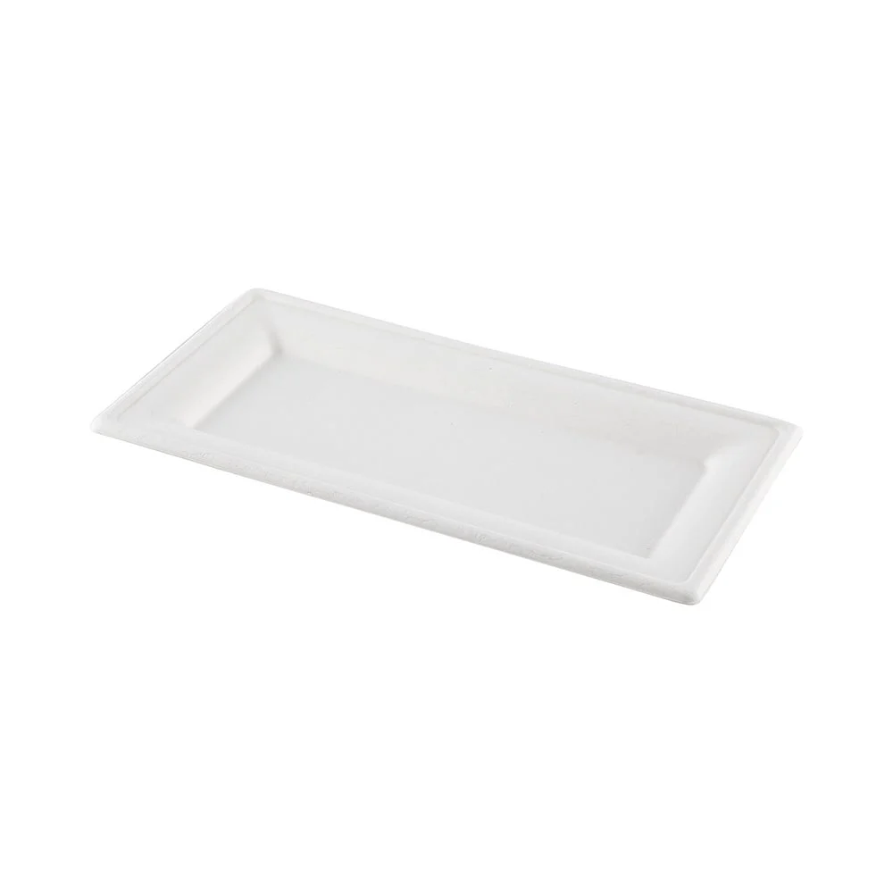Plates, Pulp Tek 10 x 5 x 0.5 Inch, Sugarcane, White, Rectangular,1 - 100 COUNT