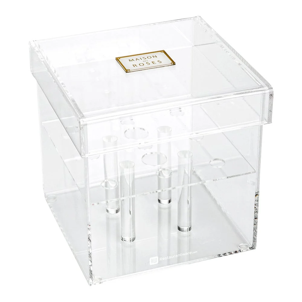 Vase, Flower Box, 6 x 6 x 6 Inch, 9-Slot, Clear, Acrylic, Square, with Lid,1 - 1 EACH
