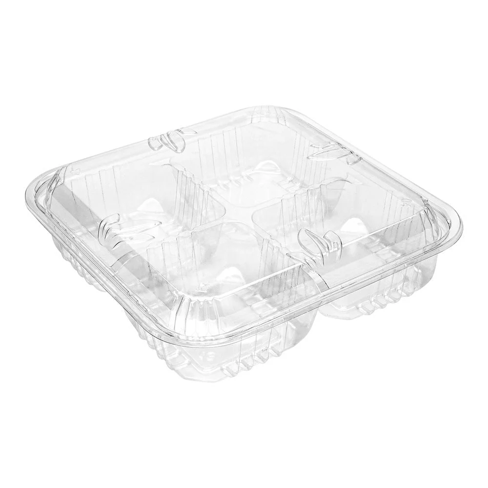 Platters, 4-Compartment Serving, 8.25 x 8.25 x 2.25 Inch, Plastic, Clear, Square, with Lid,1 - 100 COUNT