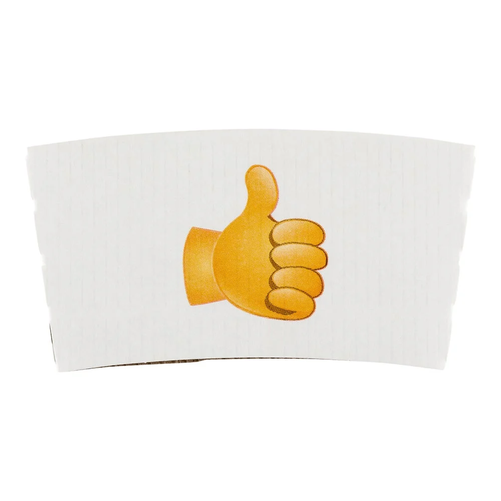 Sleeves, Coffee, Paper, White with Thumbs Up Emoji, for 12 & 16 Ounce Cups,1 - 1000 COUNT