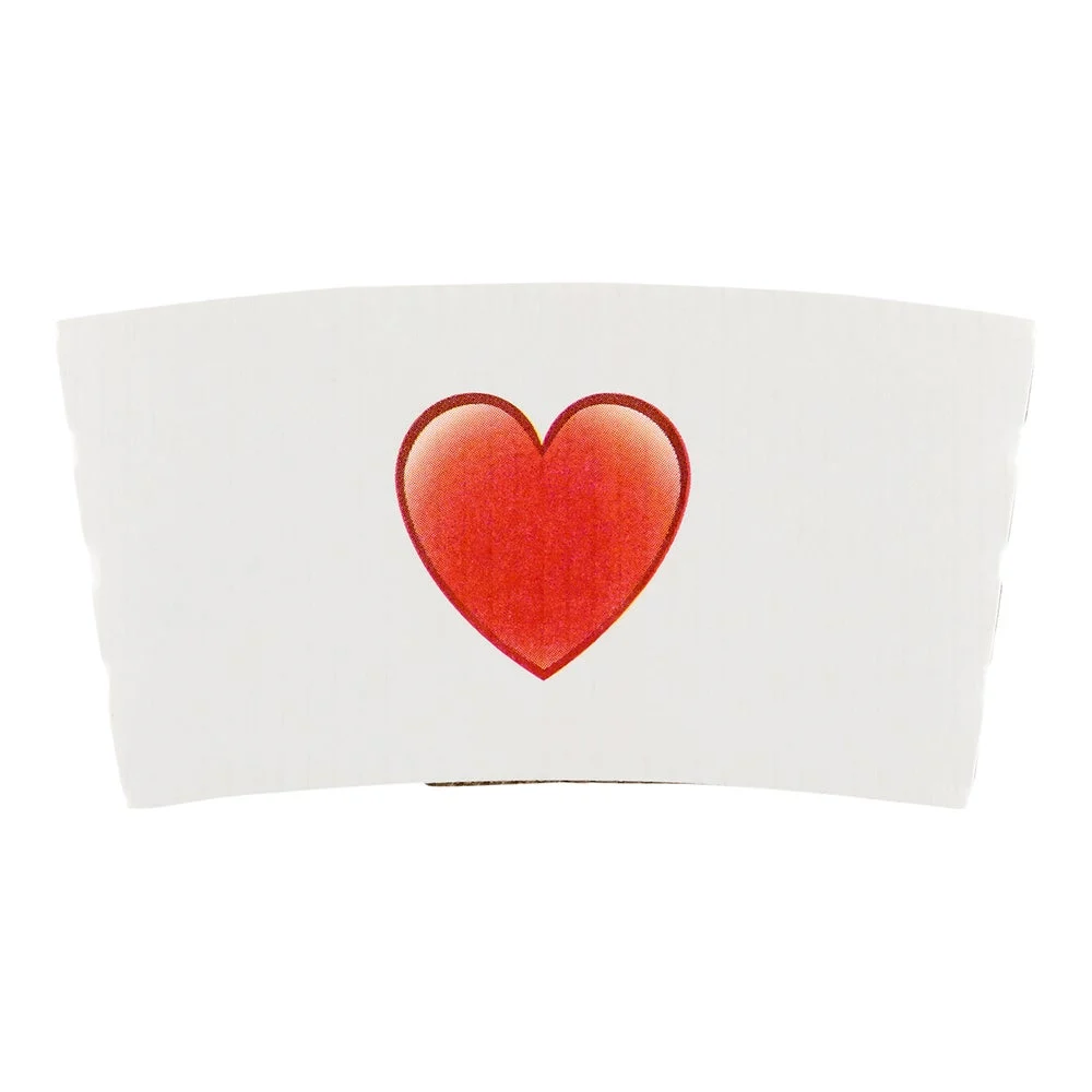 Sleeves, Coffee, Paper, White with Red Heart Emoji, for 12 & 16 Ounce Cups,1 - 1000 COUNT