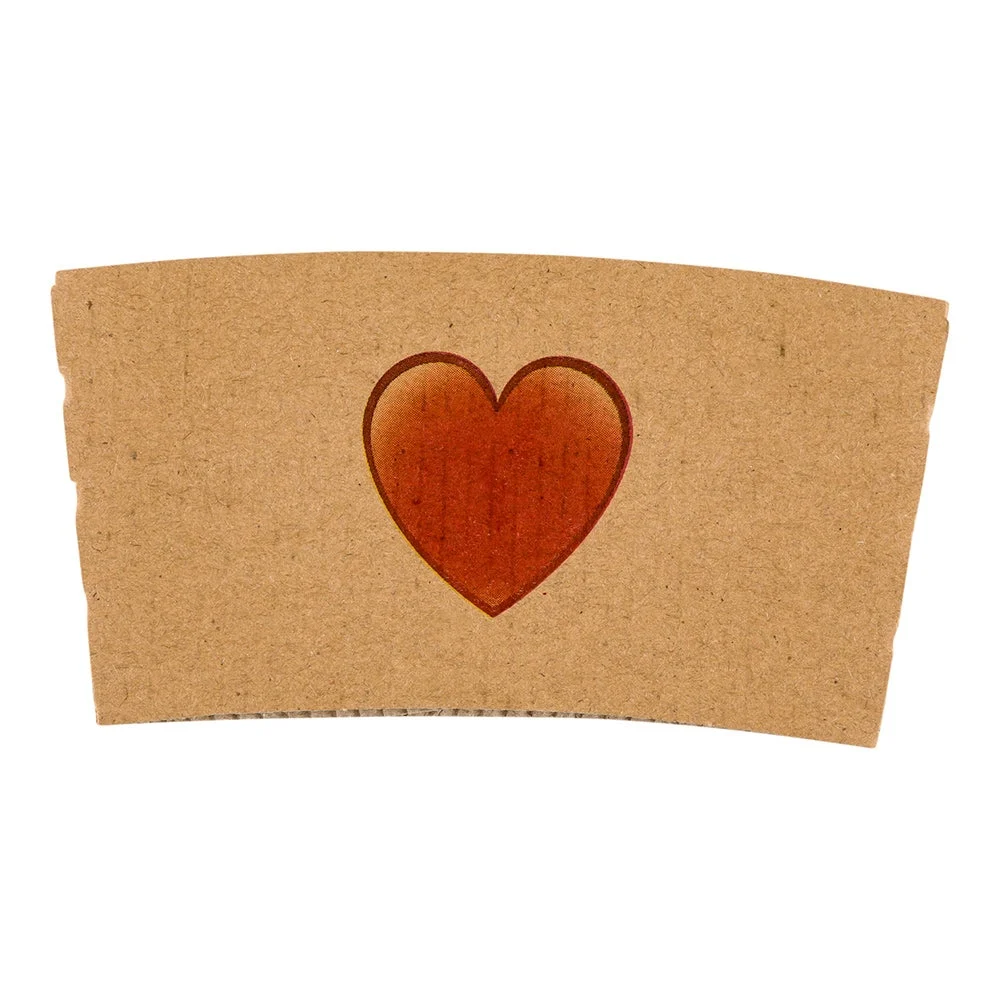 Sleeves, Coffee, Paper, Kraft with Red Heart Emoji, for 12 & 16 Ounce Cups,1 - 1000 COUNT