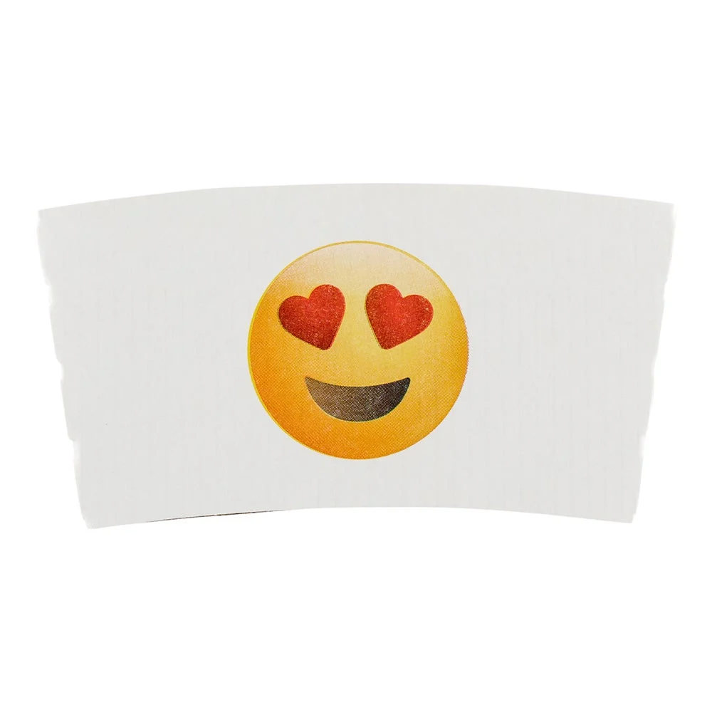 Sleeves, Coffee, Paper, White with Heart Eyes Emoji, for 12 & 16 Ounce Cups,1 - 1000 COUNT