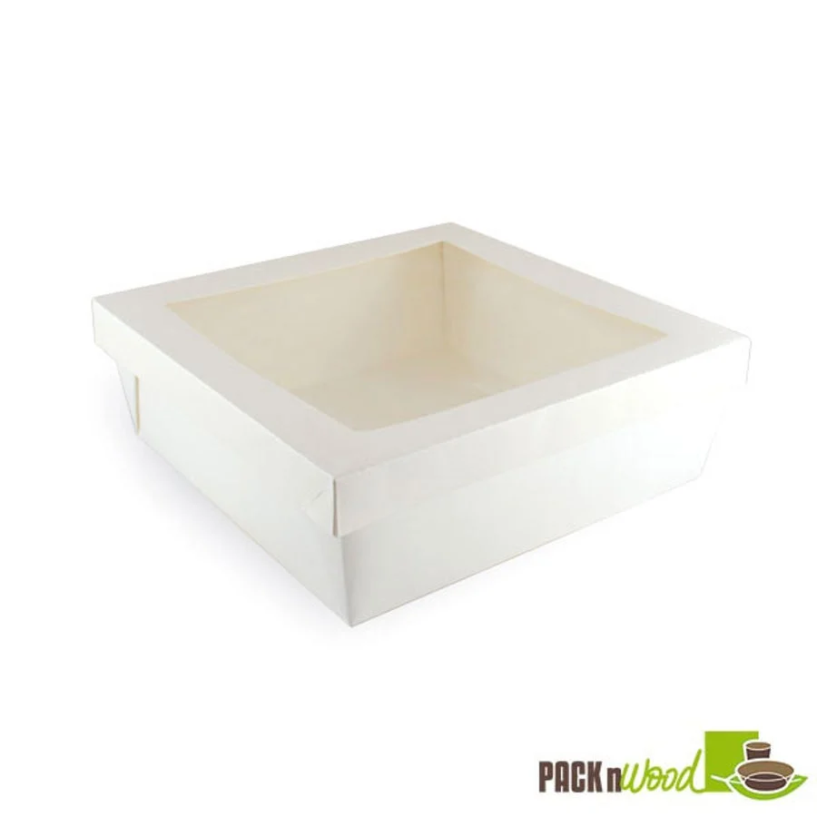 Boxes, Kray, 8.7 x 8.7 x 3.2 Inch, Paper, White, With Window Lid, 132 Ounce,4 - 25 COUNT