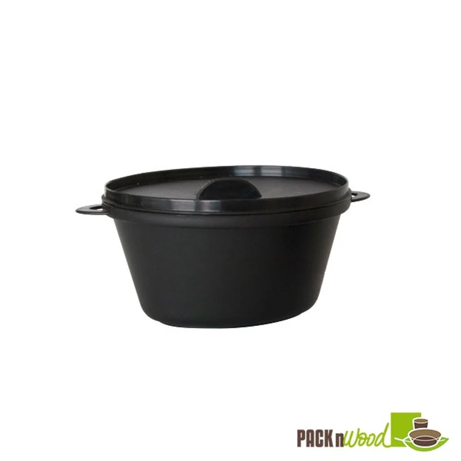 Dishes, Cocotte, 2.5 Ounce - 2.75 x 2.1 x 1.5 Inch, Plastic, Black, with Handles & Lid, for Casseroles & Sides, 2.5 Ounce,20 - 10 COUNT