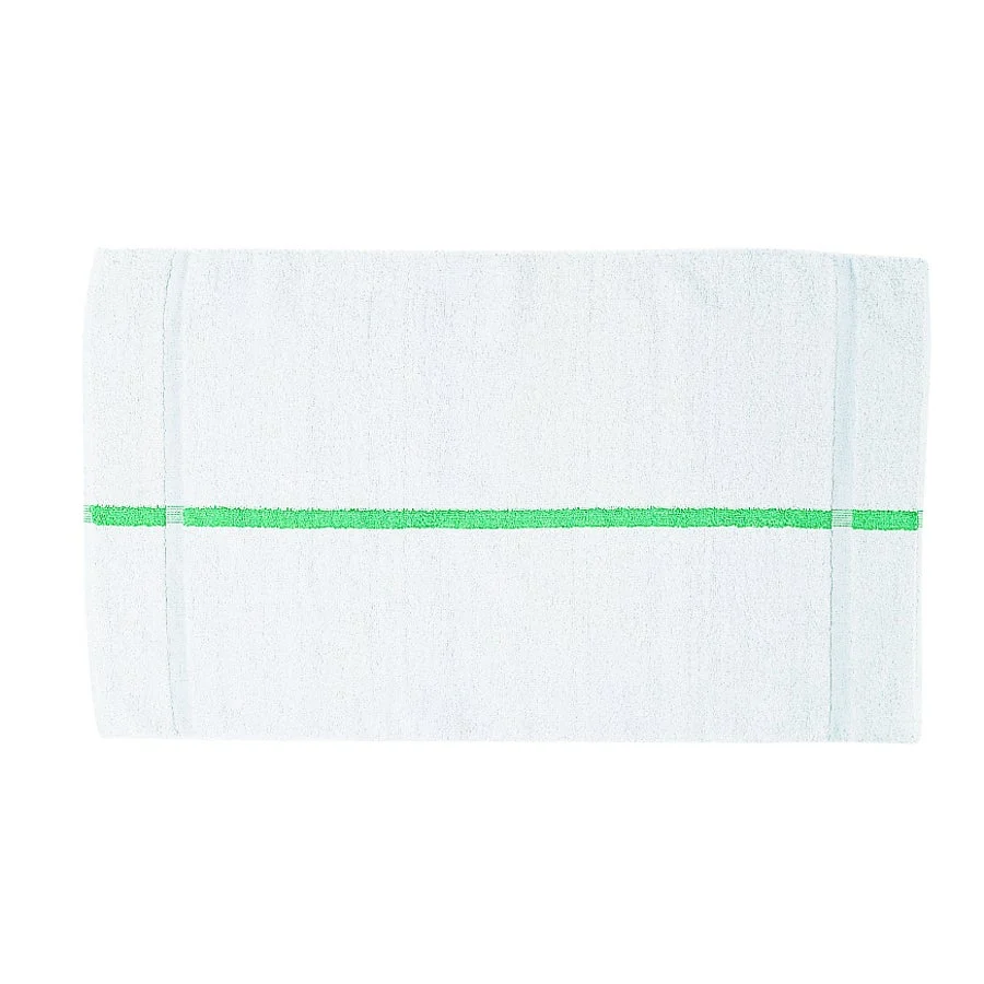 Towels, Bar, White with Green Stripe, 15 x 25 Inch, Cotton Terry Cloth,12 - 1 EACH