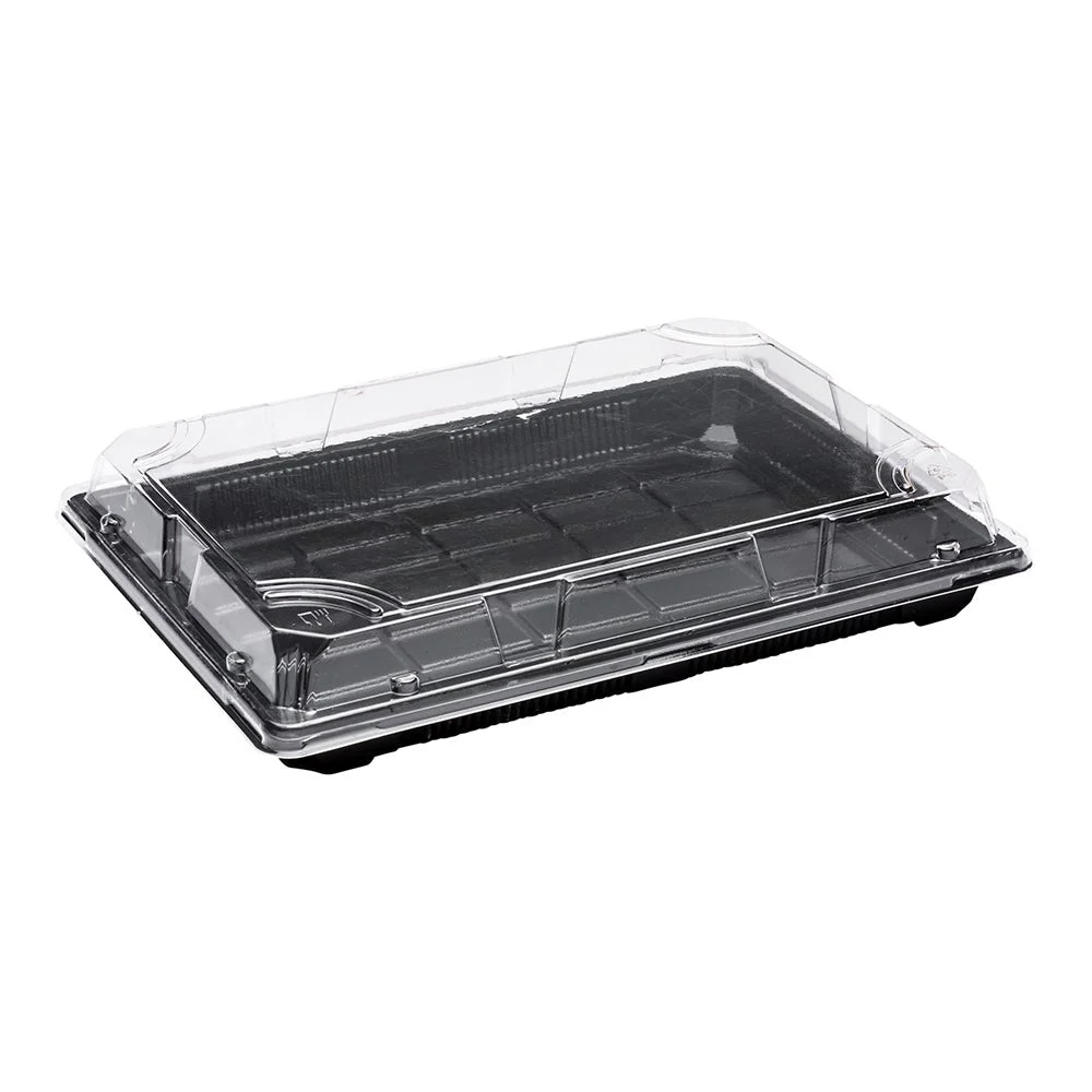 Trays, Take Out, Roku 10.25 x 7.5 x 2 Inch, Plastic, Black, Rectangular, with Clear Lid,1 - 100 COUNT