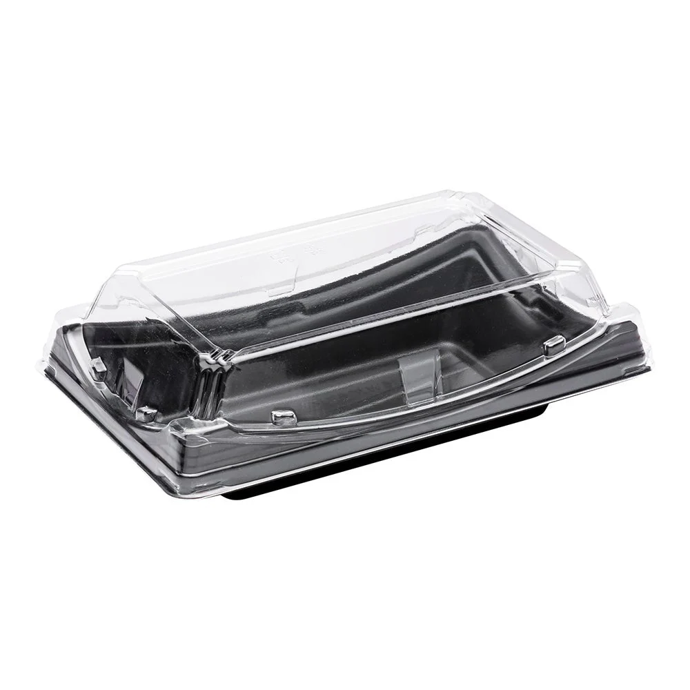 Containers, Take Out, Roku 7.5 x 4.75 x 2 Inch, Plastic, Black, Rectangular, with Clear Lid,1 - 100 COUNT