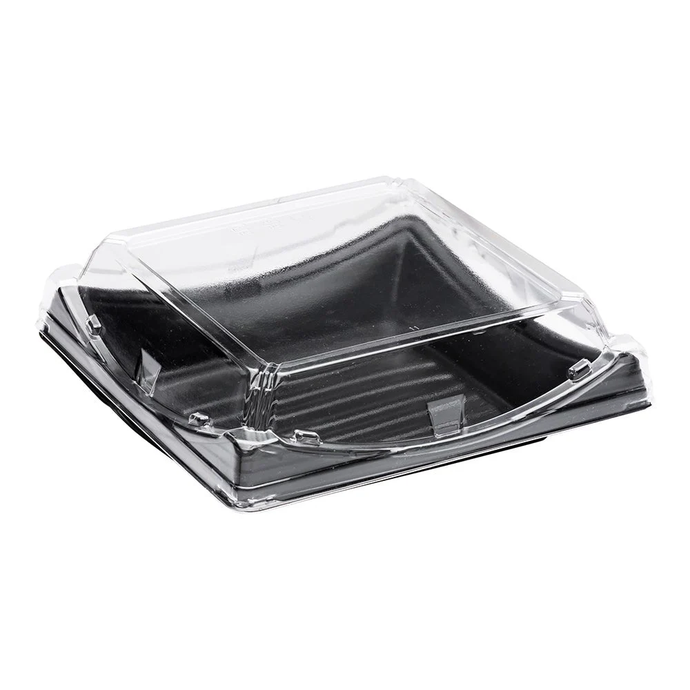 Containers, Sushi, Roku 7.25 x 7.25 x 2 Inch, Plastic, Black, Square, with Clear Lid,1 - 100 COUNT