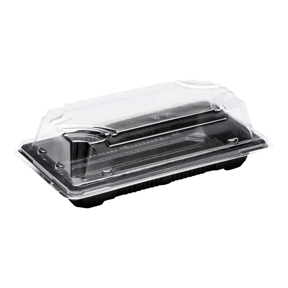 Trays, Sushi, Roku 6.75 x 3.75 x 2 Inch, Plastic, Black, Rectangular, with Clear Lid,1 - 100 COUNT