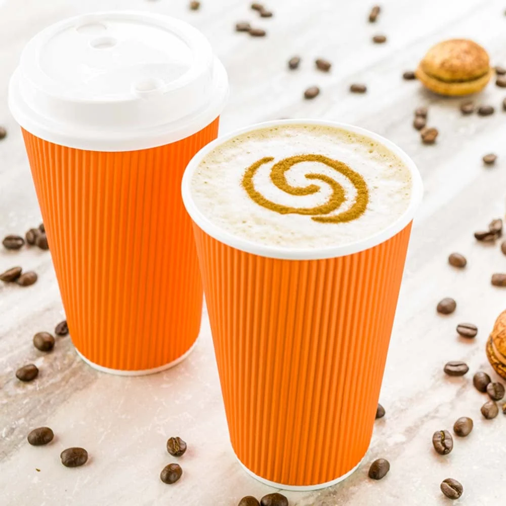 Cups, Hot, 16 Ounce, Paper, Tangerine Orange, Ripple-Wall, 16 Ounce,1 - 500 COUNT