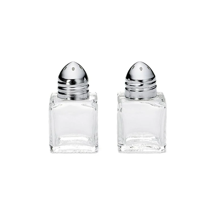 Shakers, Salt & Pepper, 0.5 Ounce, Cube, Glass with Chrome Plated Top, 15 Milliliter,1 - 24 COUNT
