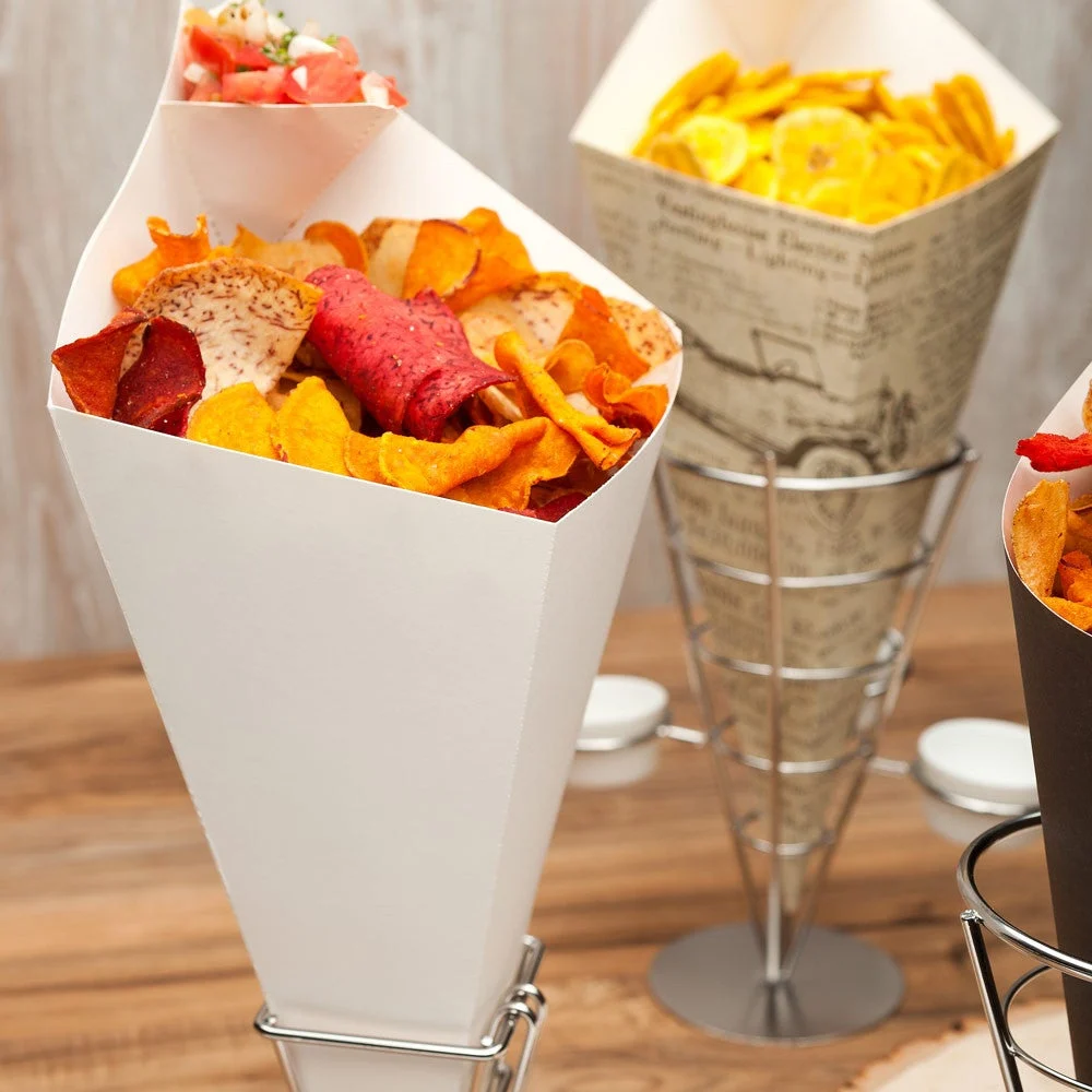 Containers, Food, 15.5 Inch, Paper, White, Cone, with Dipping Pocket, 15.5 Linear Inch,1 - 100 COUNT