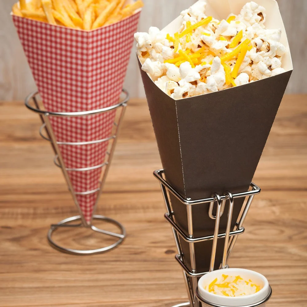 Containers, Food, 11.5 Inch, Paper, Black, Cone, with Dipping Pocket, 11.5 Linear Inch,1 - 100 COUNT