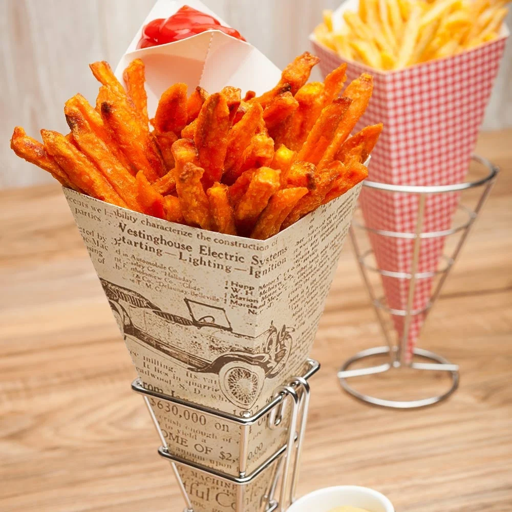 Containers, Food, 11.5 Inch, Paper, News Design, Cone, with Dipping Pocket, 11.5 Linear Inch,1 - 100 COUNT