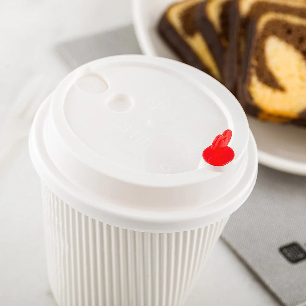 Lids, Flat, Plastic, White with Red Heart Plug, for 8/12/16 Ounce Cups,1 - 500 COUNT