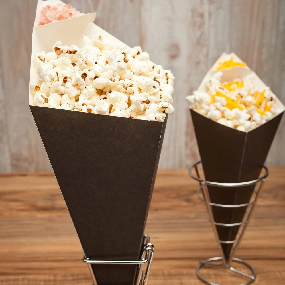Containers, Food, 15.5 Inch, Paper, Black, Cone, with Dipping Pocket, 15.5 Linear Inch,1 - 100 COUNT