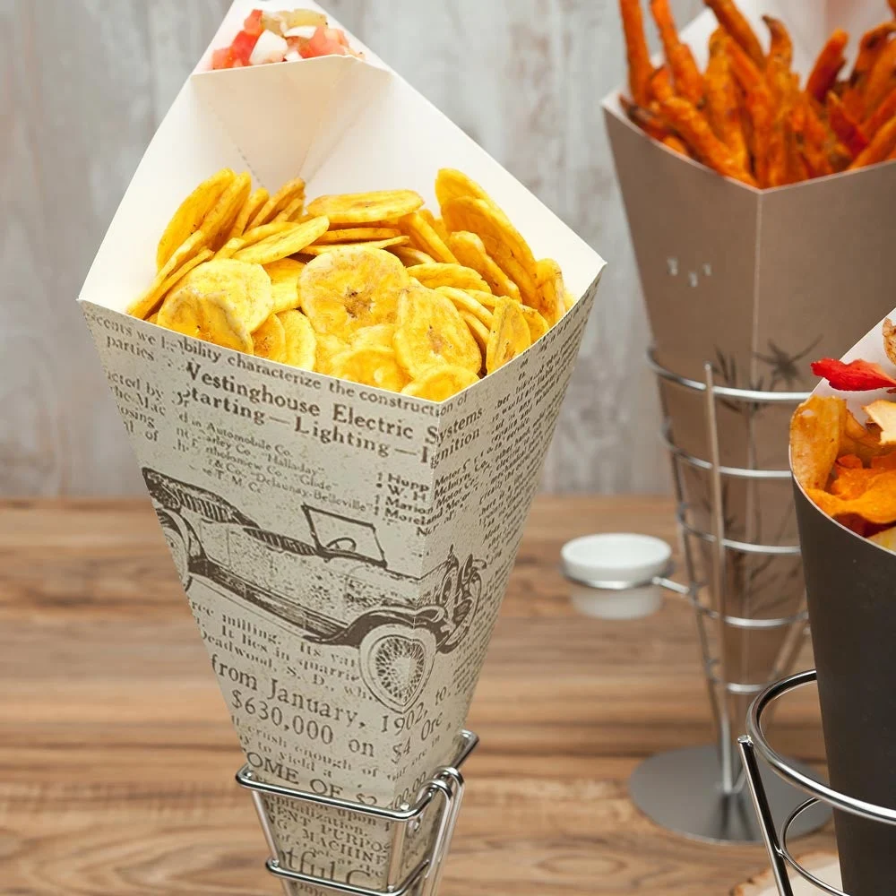 Containers, Food, 15.5 Inch, Paper, News Design, Cone, with Dipping Pocket, 15.5 Linear Inch,1 - 100 COUNT