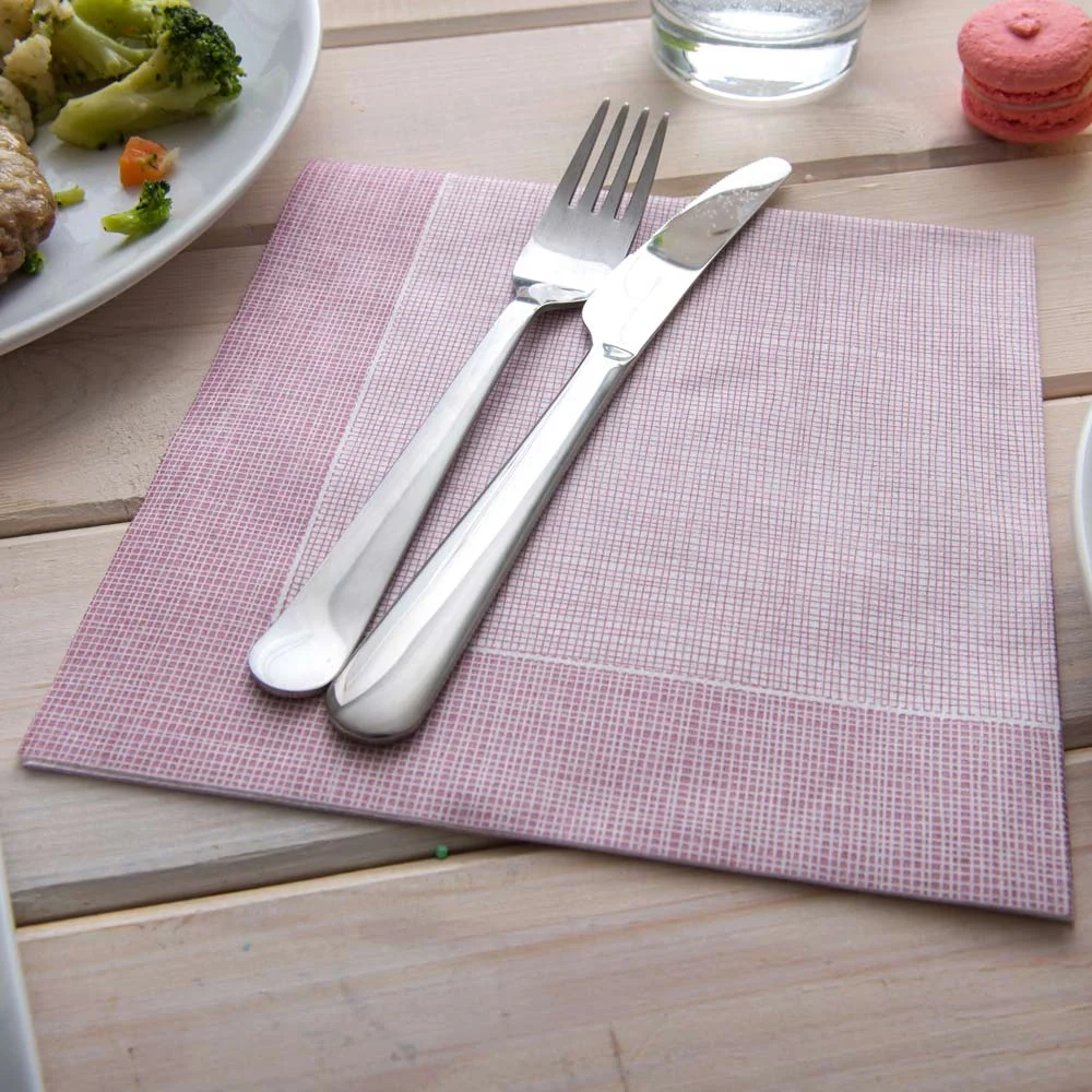 Napkins, Luxenap Air Laid Dinner, White with Burgundy Threads, 16 x 16 Inch, 16 Linear Inch,1 - 25 COUNT