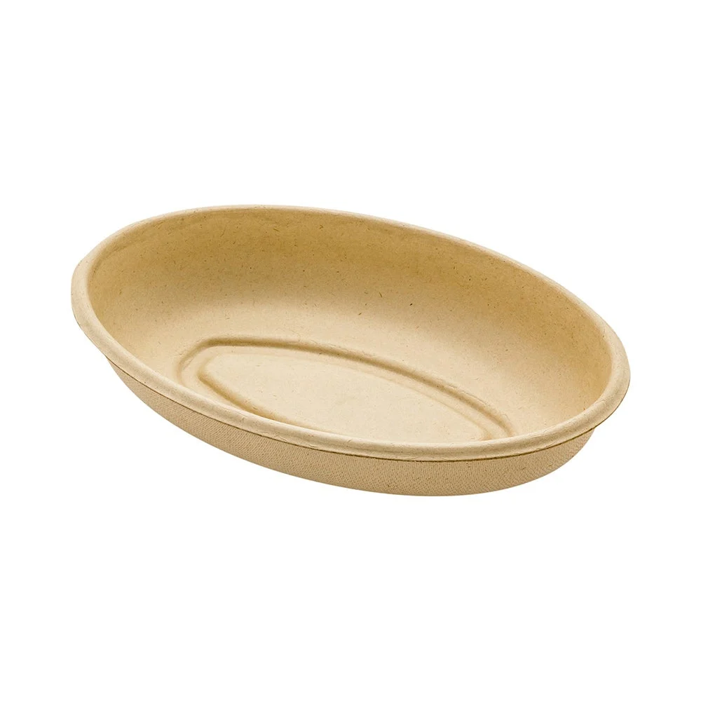 Plates, Salad, 18 Ounce 8 x 5.25 x 1.5 Inch, Sugarcane, Natural, Oval,1 - 100 COUNT