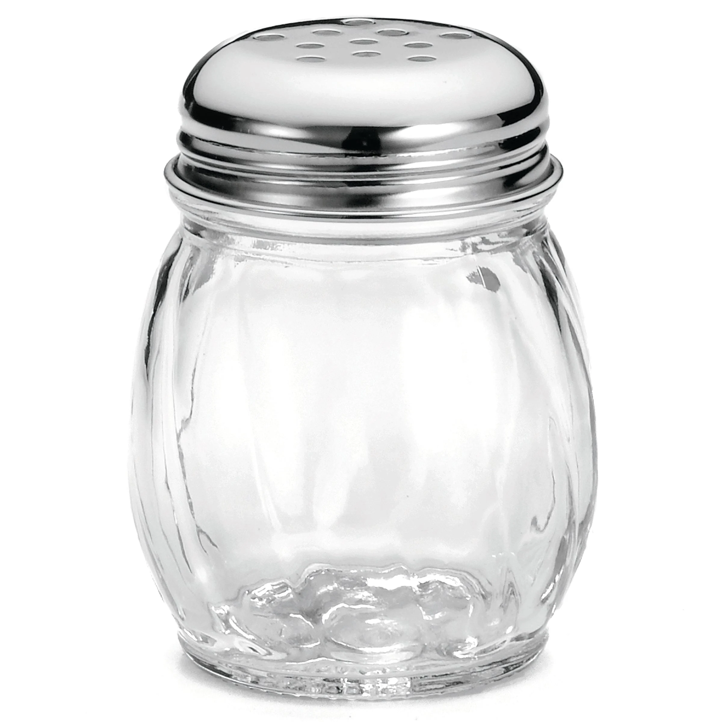 Shaker, Cheese, 6 Ounce, Swirl, Clear, Glass, with Perforated Chrome Plated Tops, 6 Ounce,36 - 1 EACH