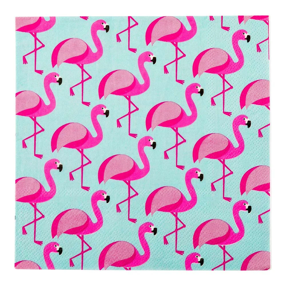 Napkins, Lunch, 3-Ply, Sky Blue Florida Flamingo, 13 x 13 Inch,1 - 500 COUNT