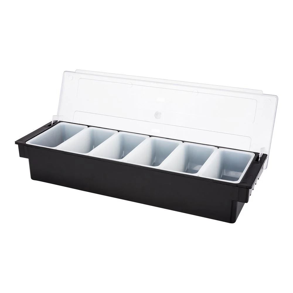 Caddy, Condiment, Bar Lux, 6-Compartment, Black, Plastic, 19.5 x 6.25 x 3.75 Inch,1 - 1 EACH