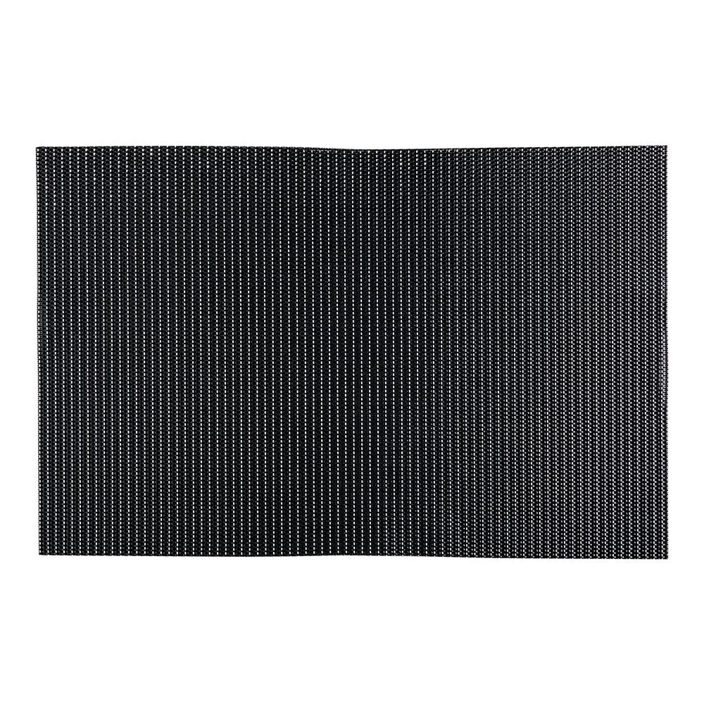 Placemats, Silver Pinstripe 16 x 12 Inch, Woven, Black, Vinyl,1 - 6 COUNT