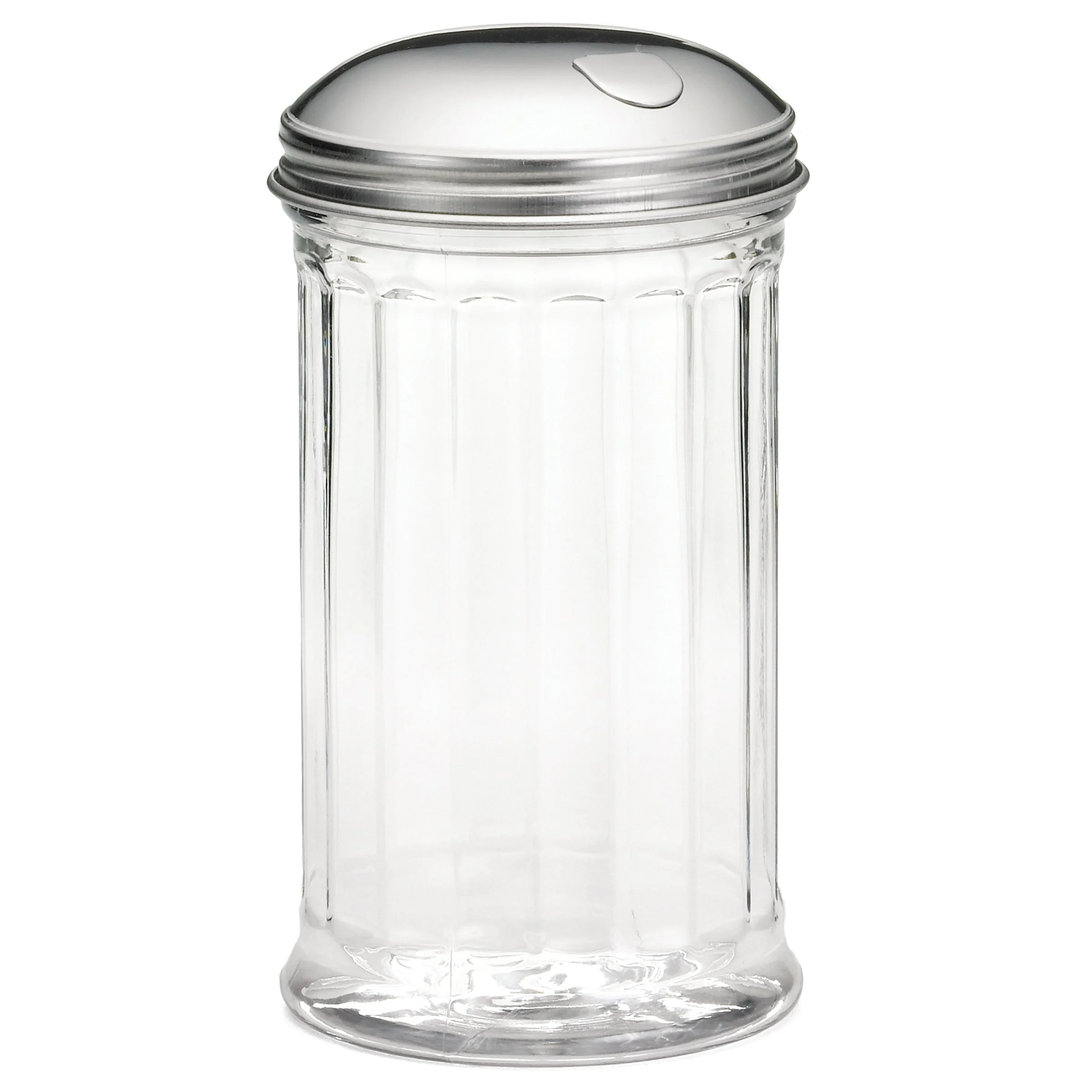 Pourers, Sugar, 12 Ounce, Fluted, Clear with Stainless Steel Side Flap Tops, Polycarbonate, 12 Ounce,24 - 1 EACH