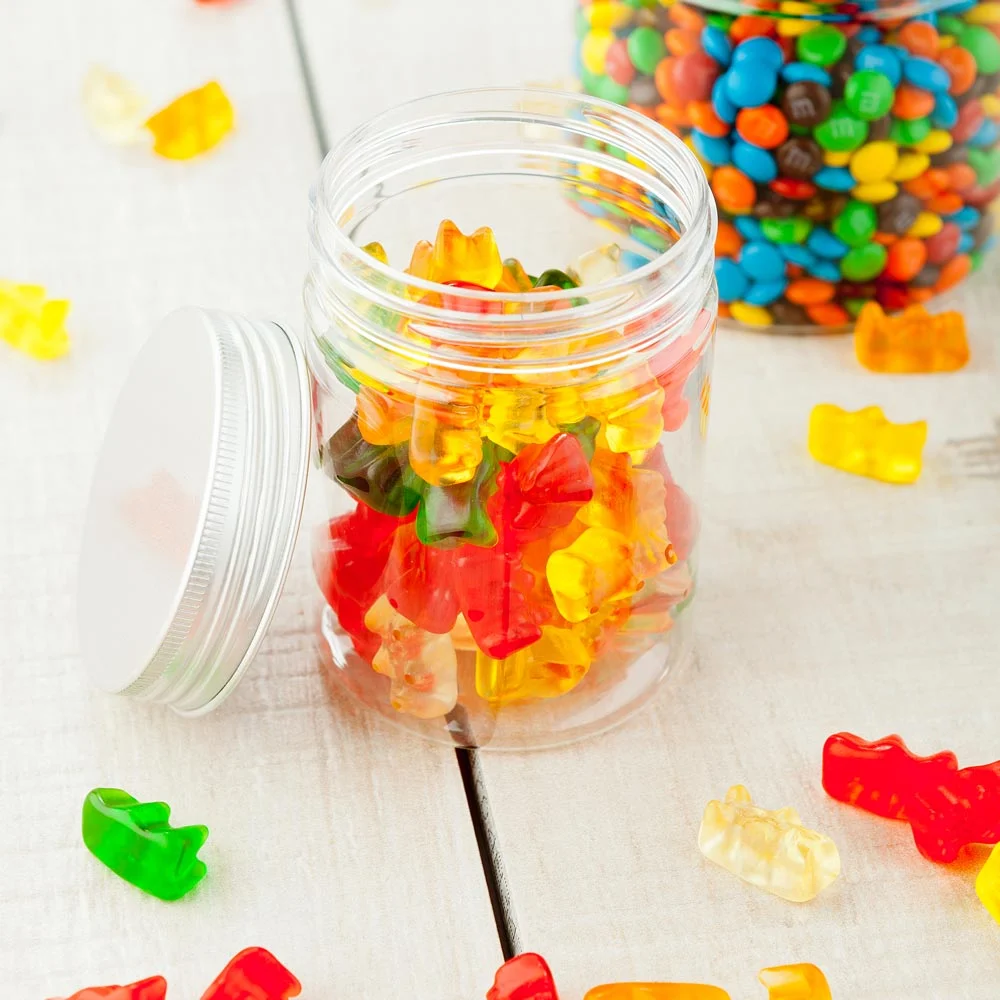 Jars, Candy & Snack, 8.5 Ounce, Clear, Plastic, with Aluminum Lids, 8.5 Ounce,1 - 100 COUNT