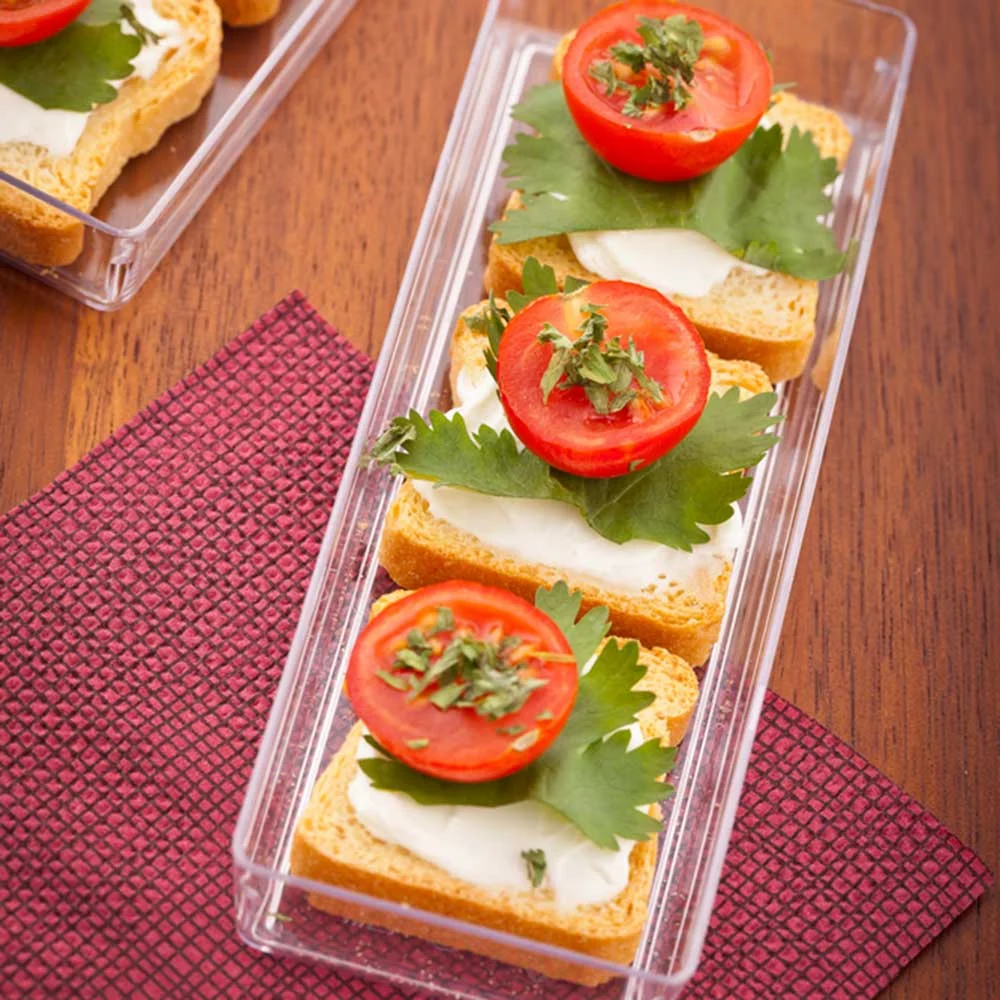 Plates, Appetizer, 5.2 x 1.8 Inch, Plastic, Clear Modern Design, Rectangular, Heavyweight,1 - 100 COUNT