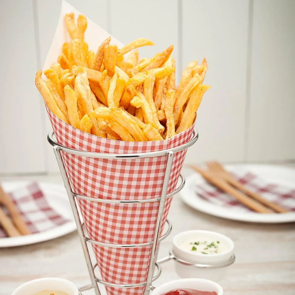 Holder, Medium Cone, 4.3 Inch, Singolo, Stainless Steel, With Triple Sauce Holder, 4.3 Linear Inch,1 - 1 EACH