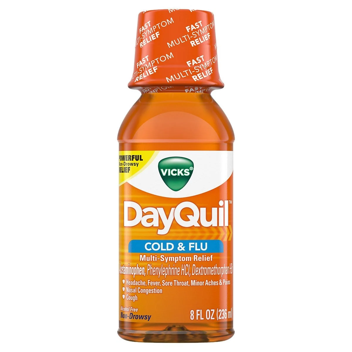 Medicine, Cold & Flu, Multi-Sympton Relief, Liquid, Non-Drowsy,12 - 8 FLUID