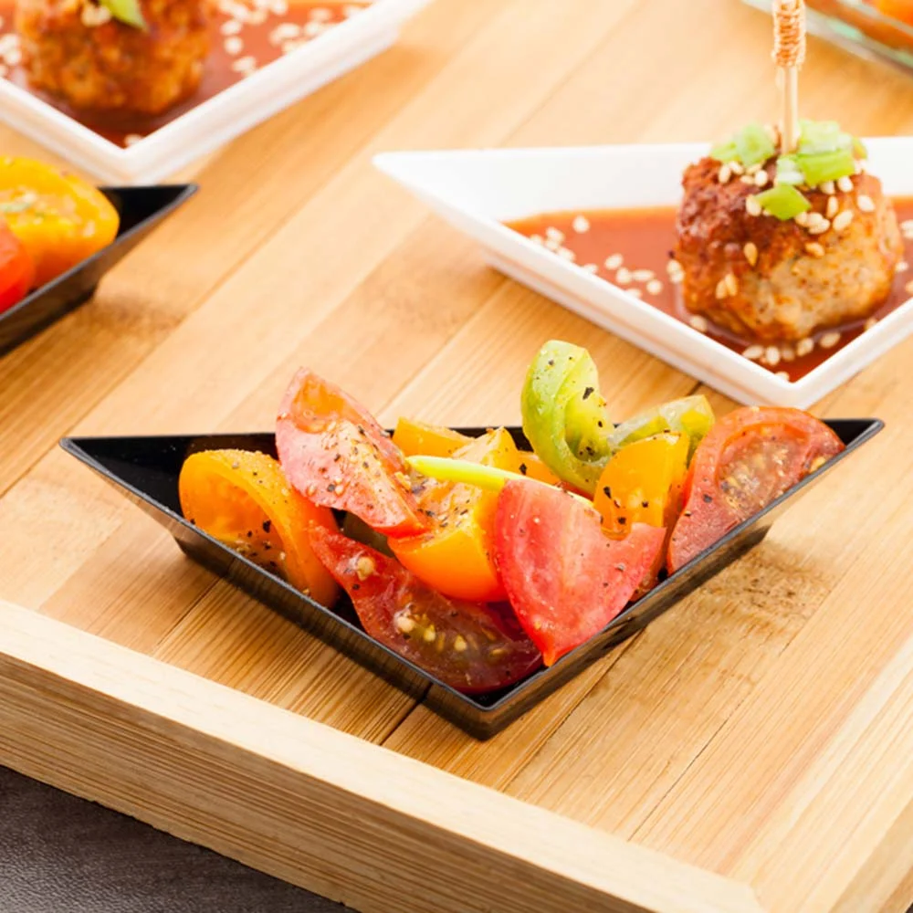 Plates, Triangolo Appetizer, 4 Inch, Plastic, Black, Soft Triangle, Heavyweight, 4 Linear Inch,1 - 100 COUNT