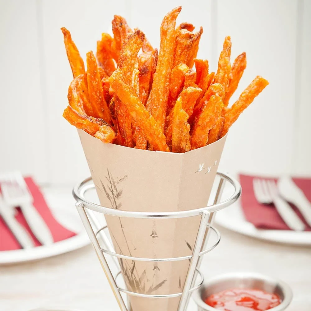 Holder, Small Cone, 3.9 Inch, Singolo, Stainless Steel, With Double Sauce Holder, 3.9 Linear Inch,1 - 1 EACH