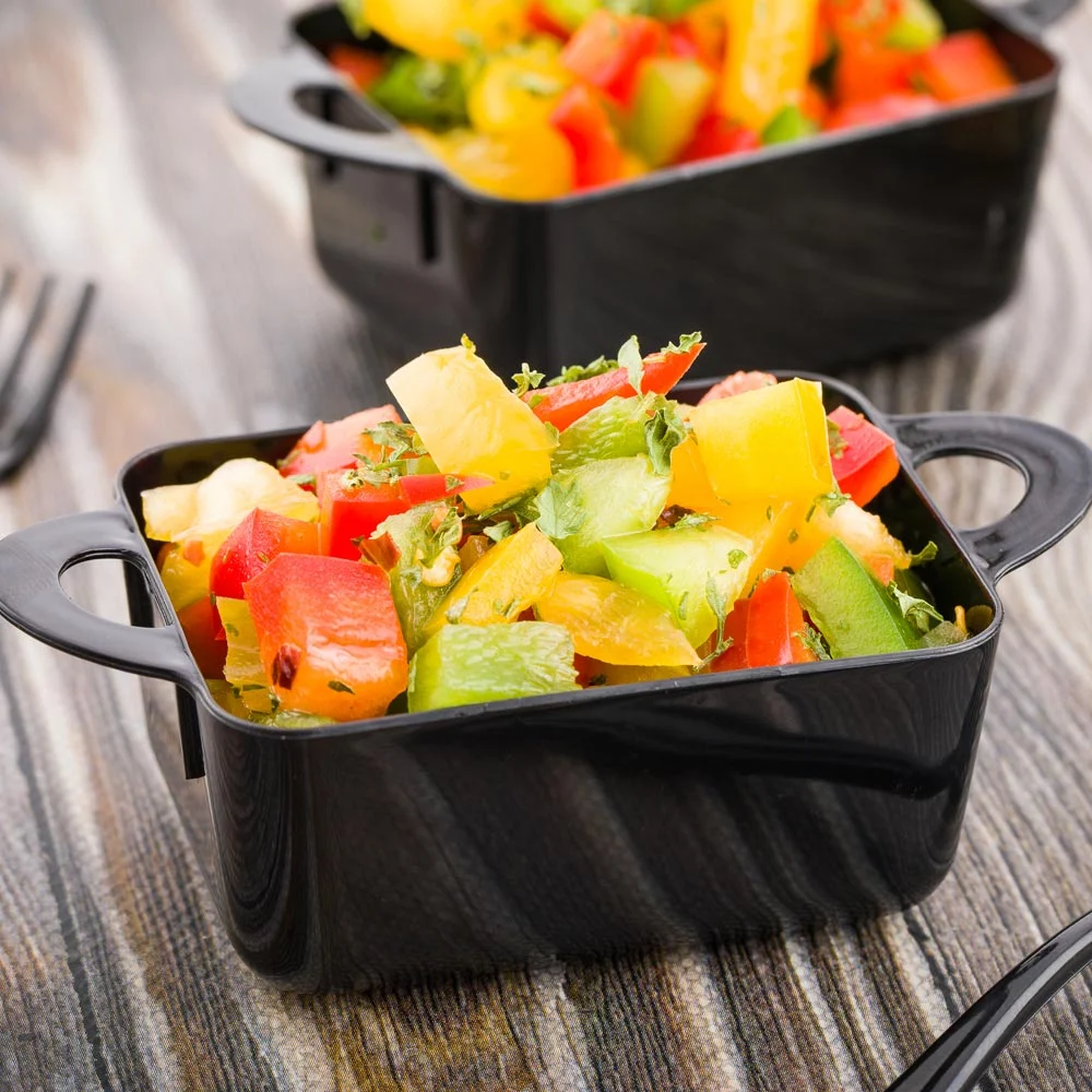 Dishes, 3.75 Inch, Plastic, Black Cocotte Design, Rectangular, Heavyweight, with Loop Handles, 3.75 Linear Inch,1 - 100 COUNT