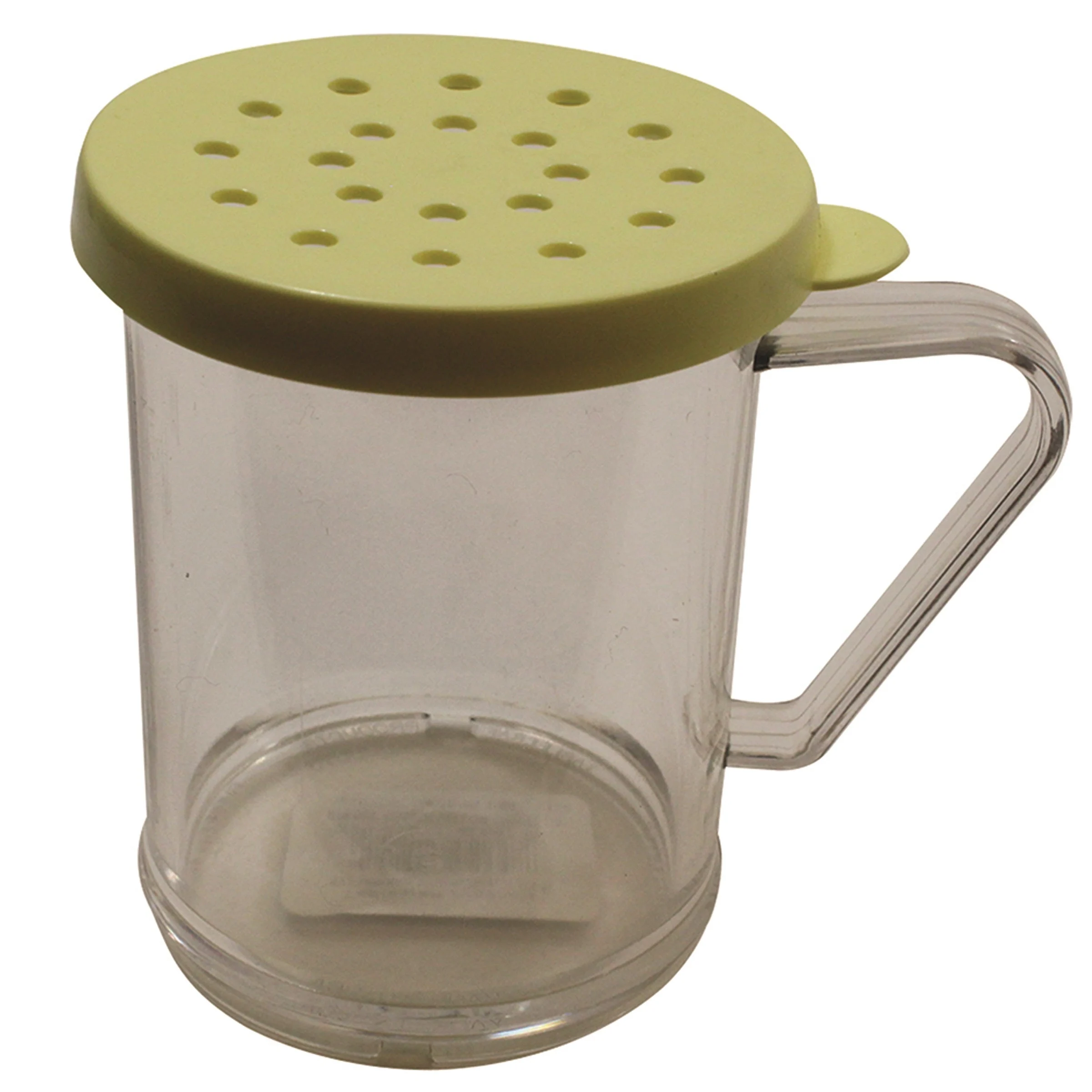 Shaker, Dredge, 10 Ounce, Clear with Yellow Lid, Polycarbonate, with Handle,12 - 1 EACH