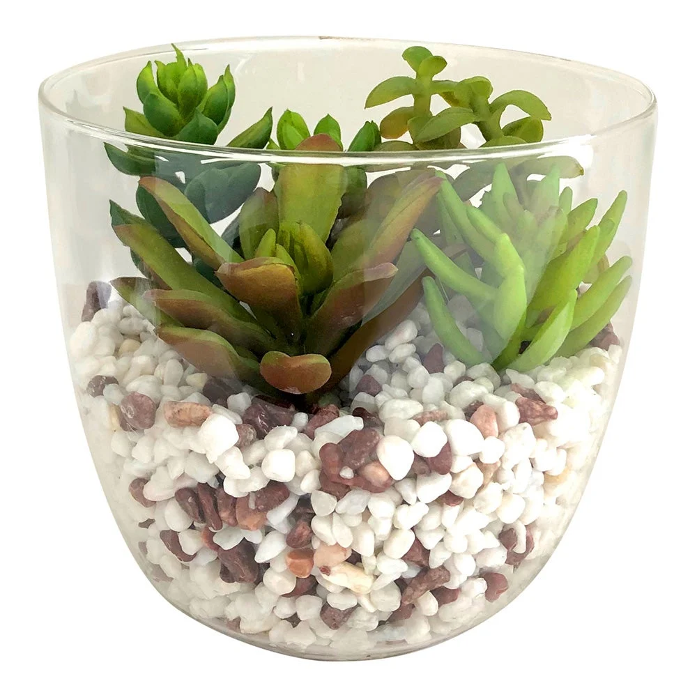 Table Art, Faux Succulent Arrangement, 5.5 x 5.5 x 5 Inch, Plastic, in Glass Terrarium Vase,1 - 1 EACH