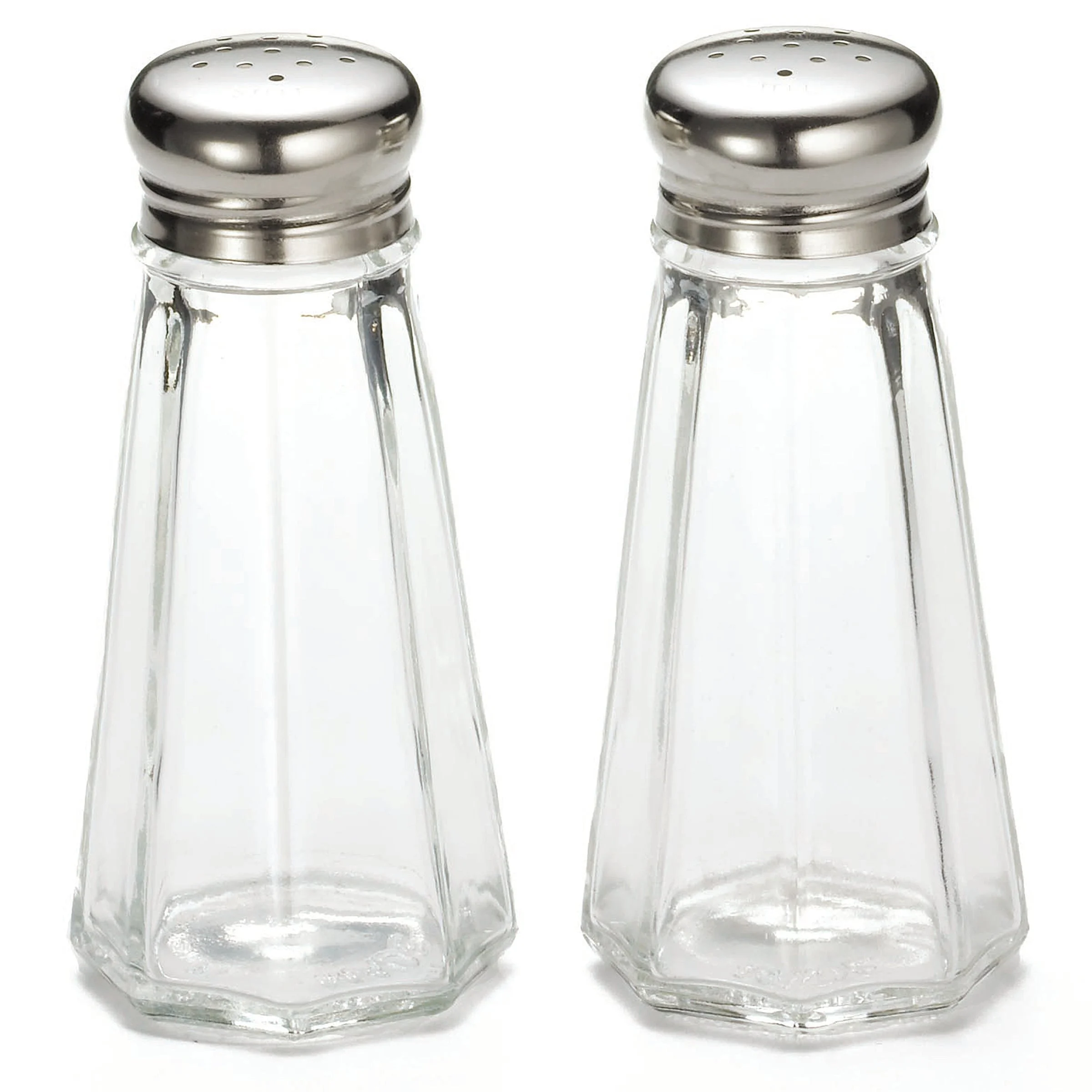 Shakers, Salt & Pepper, 3 Ounce, Paneled, Glass with Stainless Steel Tops, 88 Milliliter,1 - 24 COUNT
