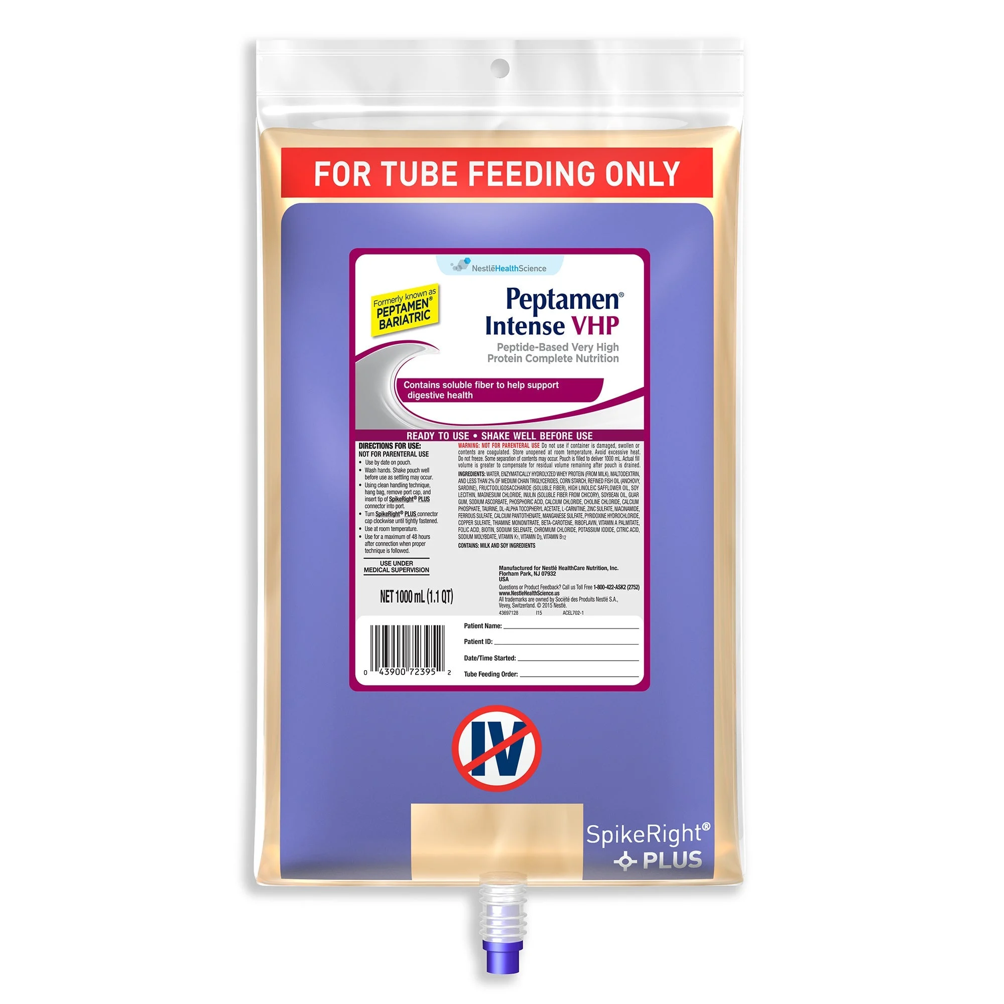 Supplements, Tube Feeding, Peptamen Intense VHP SpikeRight Plus, Unflavored Adult, Ready to Use,6 - 33.8 FLUID
